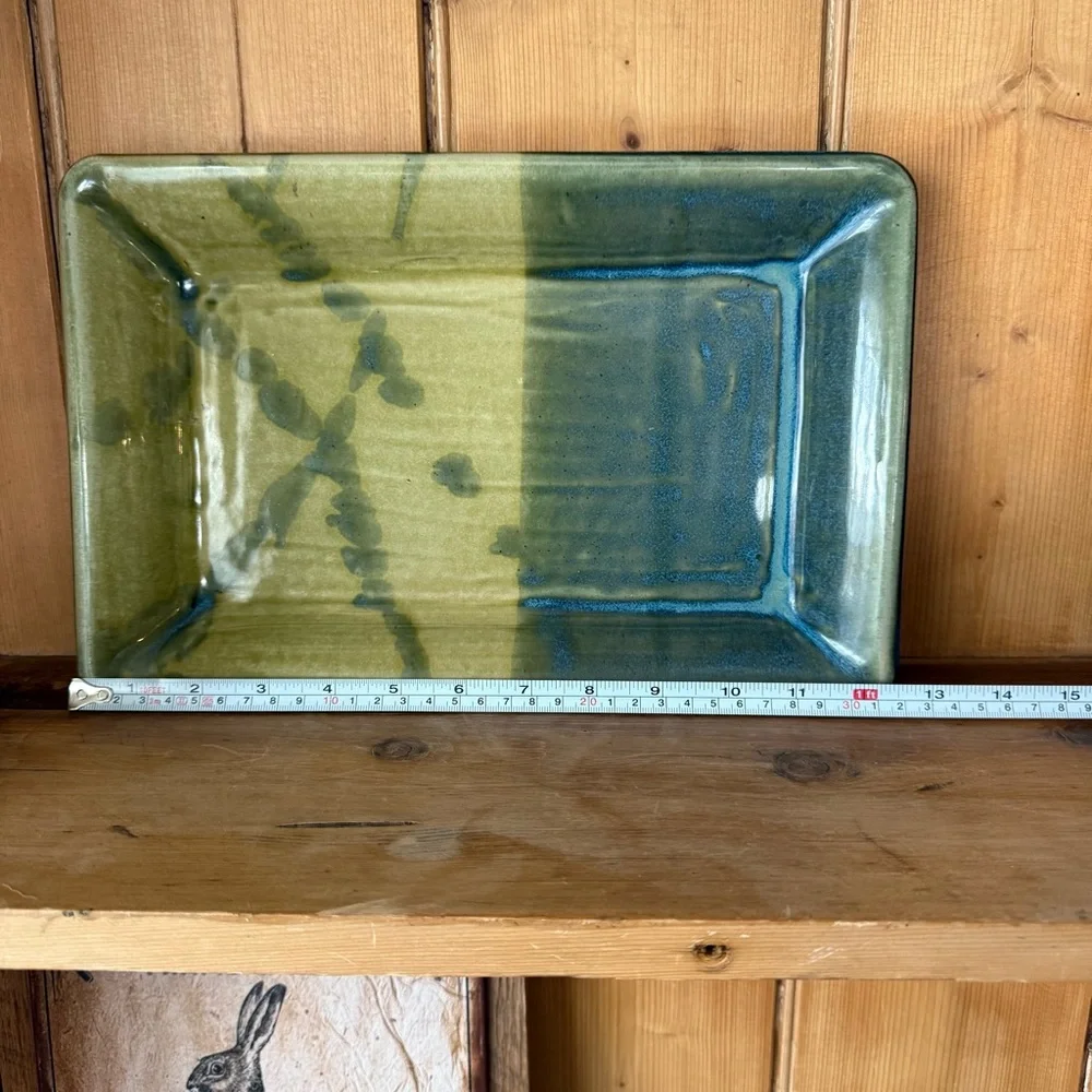 Vintage Studio Pottery Platter, blue and green glaze.